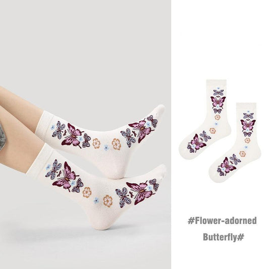 Socks - Flower-adorned Butterfly